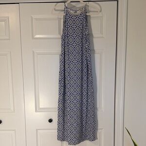 Boden US size 8 racer column 100% cotton Blue and White Patterned Midi Dress